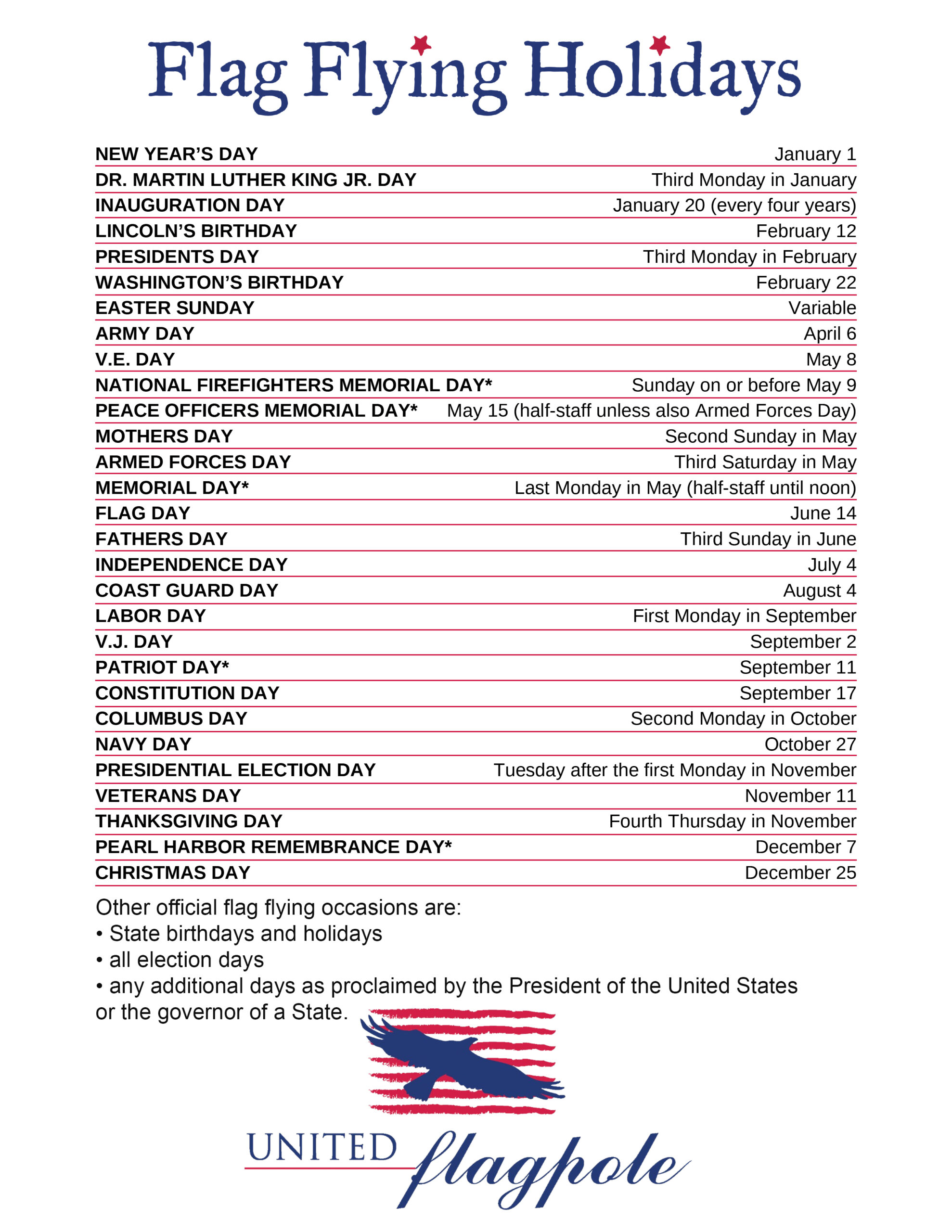 Flag Flying Holidays